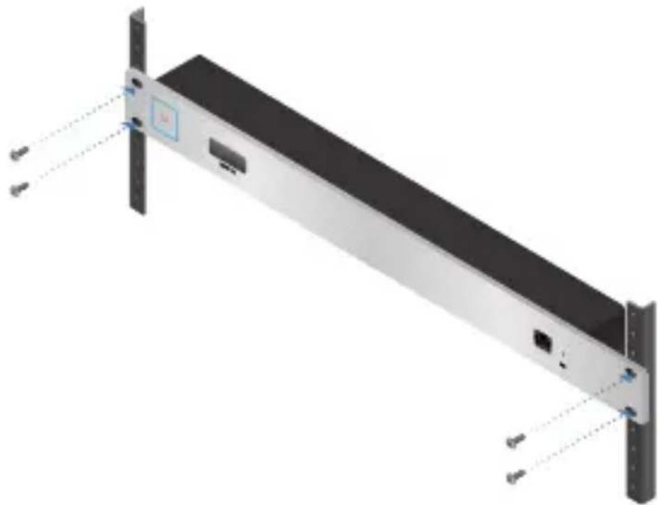 3D rendering of a server rack with mounting hardware and indicator lights (no text or symbols visible)