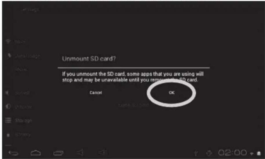Unmount SD card? If you unmount the SD card, some apps that you are using will stop and may be unavailable until you remount the SD card. Cancel OK