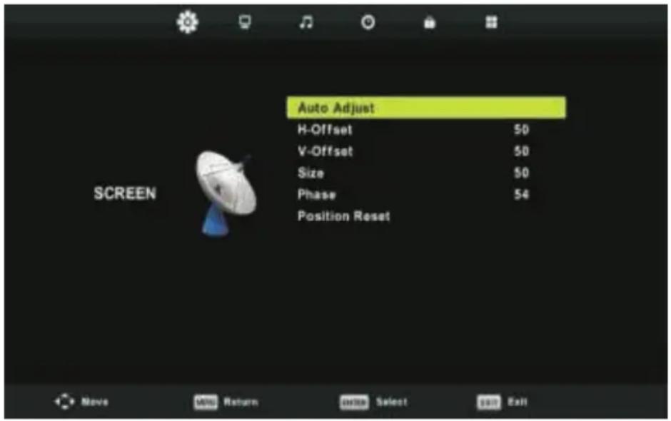 Auto Adjust H-Offset 50 V-Offset 50 Size 50 Phase 54 Position Reset