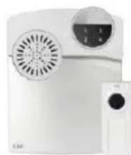 White industrial fan with circular vent and control panel (no visible text or symbols)