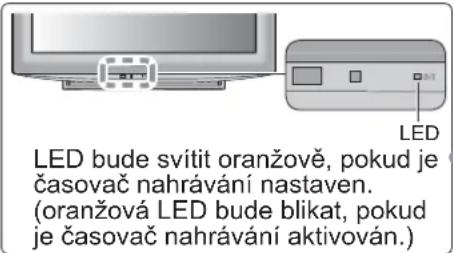 LED LED bude svítit oranžově, pokud je časovač nahrávání nastaven. (oranžová LED bude blikat, pokud je časovač nahrávání aktivován.)