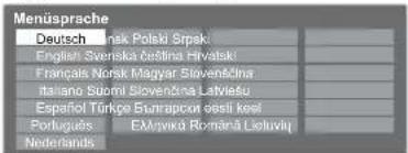 Menüsprache Deutsch Gransk Polski Srpsk English Svenska kestřina Privatski Français Norsk Magyar Slovenčina Italiano Süomi Slovenčina Latviau Español Türke Buhrapcon eesli kerel Portugues EMyväka Romarä Liolieli Nederlands