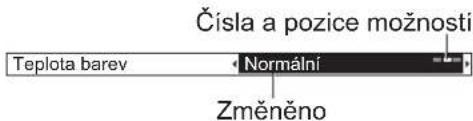 Čísla a pozice možnosti Teplota barev Normální Změněno