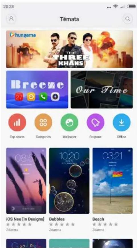 20:28 Témata hungama THE THREE KHANS Breeze Our Time Top charts Categories Wallpaper Ringtone Offline iOS Neo [in Designs] Bubbles Beach Zdarma