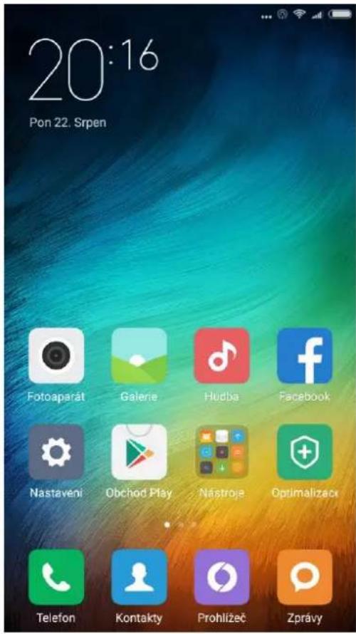 20:16 Pon 22. Srpen Fotoaparát Galerie Hudba Facebook Nastavení Obchod Play Nástroje Optimalizacx Telefon Kontakty Prohlížeč Zprávy