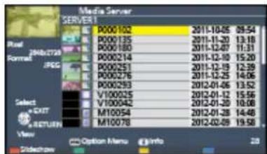 Media Server SERVER Real JN002738 Format JPEG Select EXIT RETURN View Option Menu Info 20