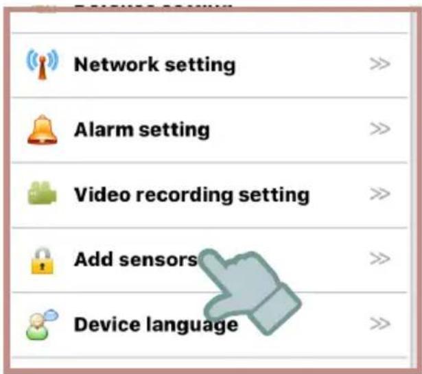 Network setting Alarm setting Video recording setting Add sensors Device language
