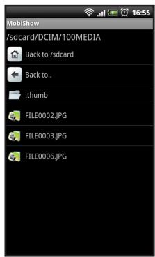 /sdcard/DCIM/100MEDIA Back to /sdcard Back to.. .thumb FILE0002.JPG FILE0003.JPG FILE0006.JPG