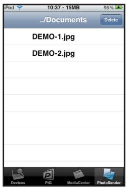 Pod 10:37 - 15MB 96% ../Documents Delete DEMO-1.jpg DEMO-2.jpg