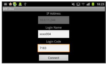 WIFI-Doc IP Address 10.0.11.244 Login Name xxxx004 Login Code 7183 Connect
