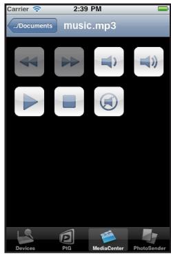 Carrier 2:39 PM Documents music.mp3 Devices PIG MediaCenter PhotoSender