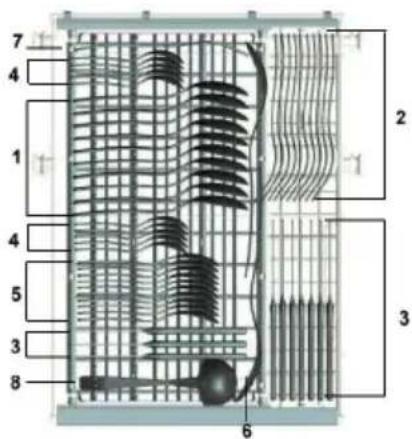 Technical diagram of a heat exchanger or cooling unit with numbered components and internal structure
