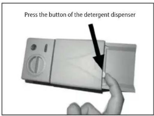 Press the button of the detergent dispenser
