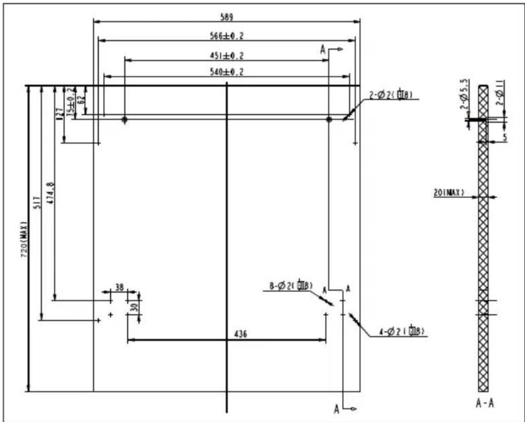 589 566±0.2 451±0.2 540±0.2 A 720(MAX) 517 474.8 127 15±0.2 62 38 30 436 2-Ø2(GB) B-Ø2(GB) A A 4-Ø2(GB) A-A 2-Ø5.5 2-Ø11 20(MAX) A-A