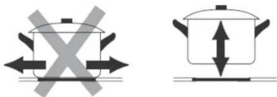 Diagram showing two cooking pots with opposing directional arrows, indicating heating or cooling conditions.