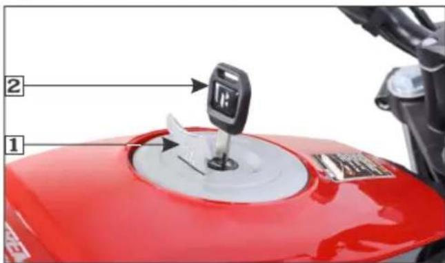 Close-up of a red motorcycle fuel injector with labeled parts and component details