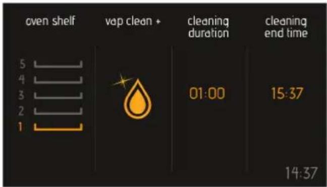 oven shelf vap clean + cleaning duration cleaning end time 5 4 3 2 1 01:00 15:37 14:37