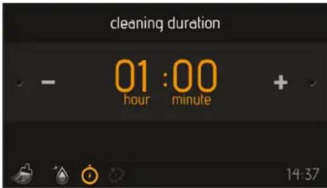 cleaning duration 01 :00 hour minute + 14:37