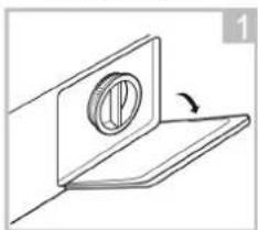 Simple line drawing of a mechanical component with a circular feature and an arrow indicating rotation (no text or symbols)