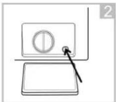 Simple line drawing of a device with a circular button and a pointer, no text or symbols present