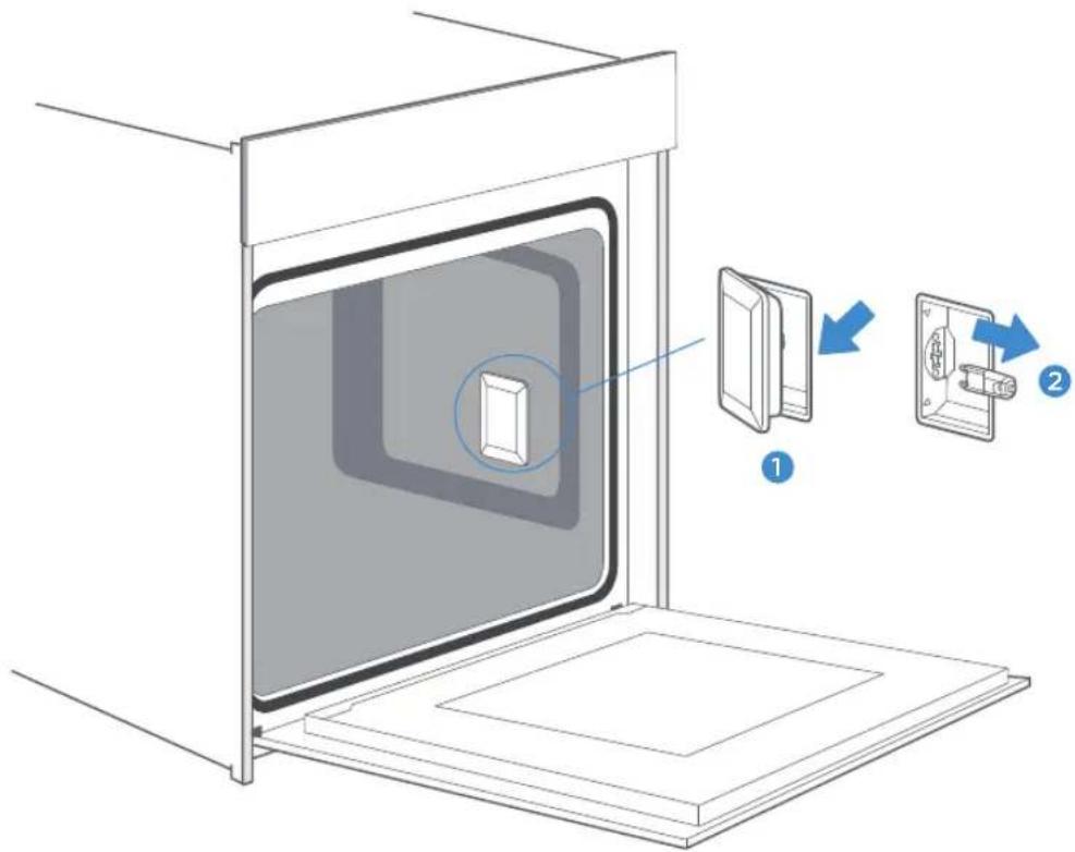 Diagram showing a device interior with labeled components and directional arrows indicating movement or assembly.