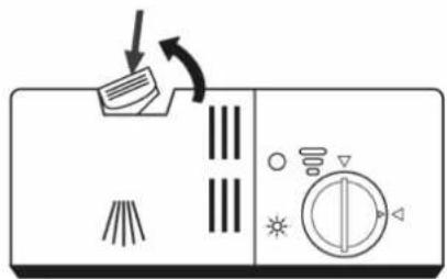 Diagram showing a kitchen control panel with icons for kitchen utensils, showerheads, and a rotary knob.