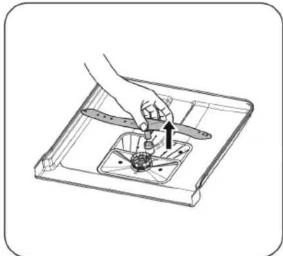 Illustration of a hand using a tool to adjust or install a small component inside a tray (no text or symbols visible)