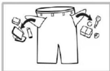 Diagram illustrating a garment pattern with labeled parts and directional arrows indicating movement or processing steps.