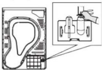Technical diagram showing a mechanical assembly with labeled components and a close-up of a tool interacting with a component.