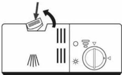 Diagram of a refrigerator control panel with icons for lighting, ventilation, and indicator lights