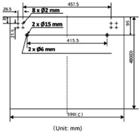 26.5 8 x Ø2 mm 457.5 35 21.5 2 x Ø15 mm 415.5 2 x Ø6 mm 95 480(D) 590(C) (Unit: mm)