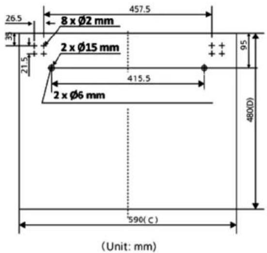 26.5 8 x Ø2 mm 457.5 35 21.5 2 x Ø15 mm 415.5 2 x Ø6 mm 95 480(D) 590(C) (Unit: mm)