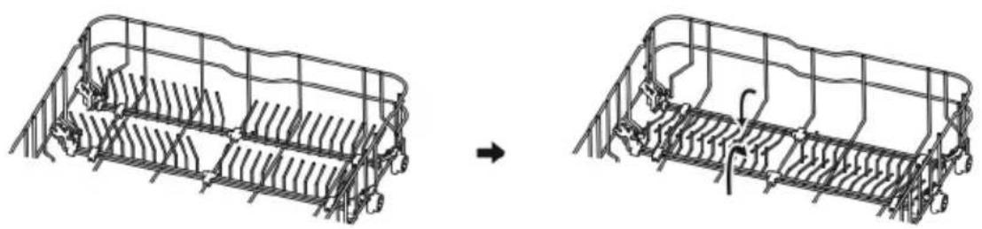 Diagram showing a mechanical assembly before and after transformation, with no visible text or symbols.