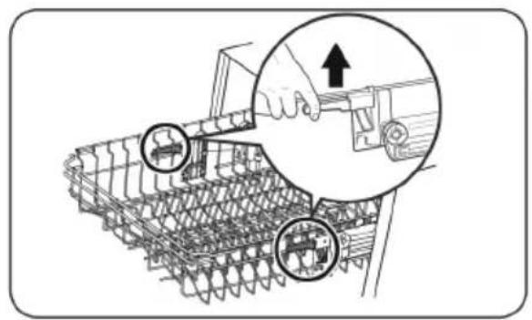 Technical diagram showing a robotic arm with labeled parts and an upward arrow indicating motion or assembly.