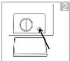 Simple line drawing of a device with a circular button and a pointer, no text or symbols present