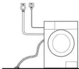 Line drawing of a washing machine with piping and tubing (no text or symbols)