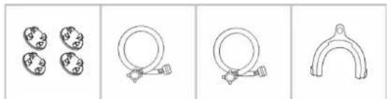 Four-panel diagram showing different types of objects: two circular shapes, a ring with a handle, a ring with a handle, and a curved bracket (no text or symbols)