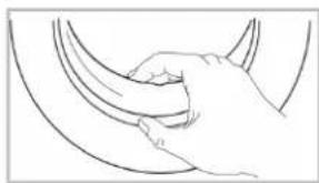 Line drawing of a hand gripping a curved object (no text or symbols)