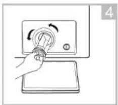 Hand holding a button with an arrow indicating rotation, no text or symbols present