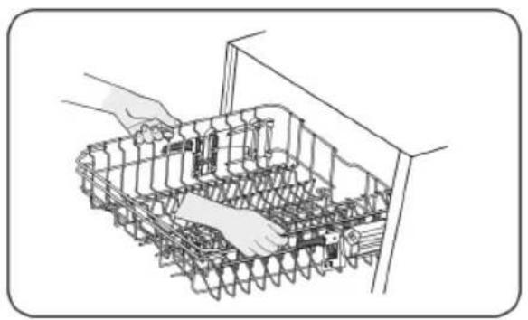 Line drawing of a mechanical assembly with hands operating a housing (no text or symbols)