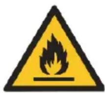 Warning sign depicting a flame symbol with black smoke, commonly used in safety or hazard prevention.