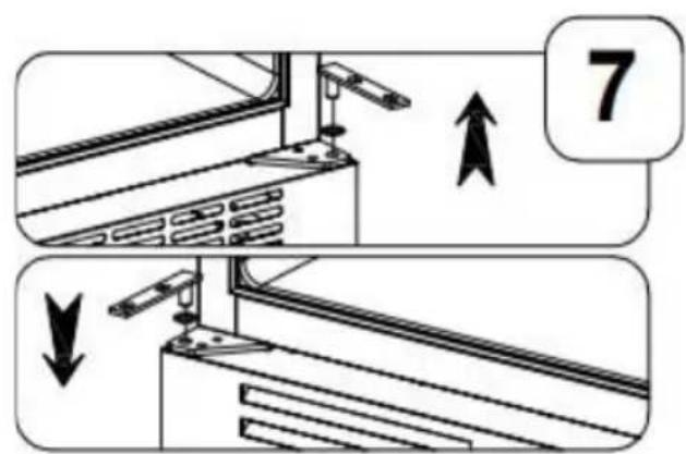 Diagram showing two steps of a window or cabinet installation with directional arrows and numbered label '7'