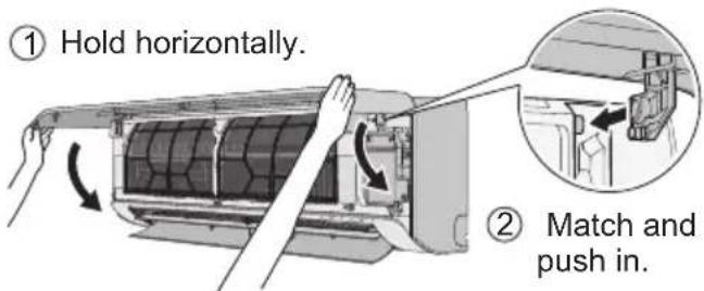 ① Hold horizontally. ② Match and push in.