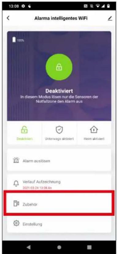 13:08 Alarma intelligentes WiFi 100% Deaktiviert In diesem Modus lösen nur die Sensoren der Notfallzone den Alarm aus Deskiviers Unterwegs aktiviert Heim aktiviert Alarm auslösen Verlauf Aufzeichnung 2021-03-24 13:08 An Zubehör Einstellung