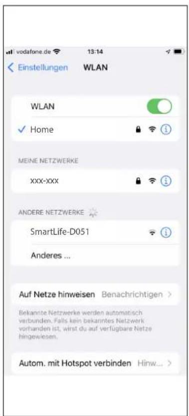vodafone.de 13:14 Einstellungen WLAN WLAN ✓ Home MEINE NETZWERKE XXX-XXX ANDERE NETZWERKE SmartLife-D051 Anderes ... Auf Netze hinweisen Benachrichtigen > Bekannte Netzwerke werden automatisch verbunden. Falls kein bekanntes Netzwerk vorhanden ist, winst du auf verfügbare Netze hingewiesen. Autom. mit Hotspot verbinden Hinw... >