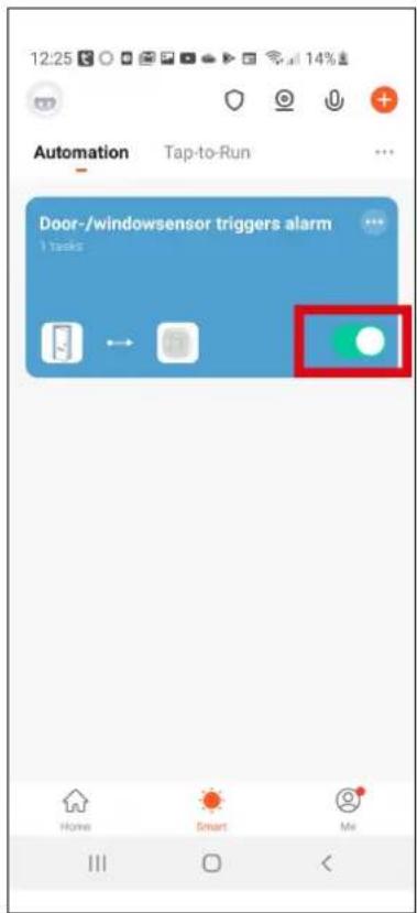 12:25 14% Automation Tap-to-Run ... Door-/windowsensor triggers alarm 1 tasks Home Smart Me
