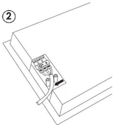 Line drawing of a cable or wire connection on a panel, with no visible text or symbols