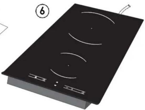 Illustration of a black electrical stove with three curved white lines and a label '6' (no text or symbols on the stove itself)
