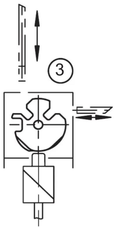 Technical diagram showing mechanical components with directional arrows and labeled section 3