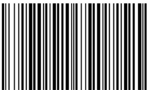 Black and white barcode image with vertical lines and dots, no readable text or symbols